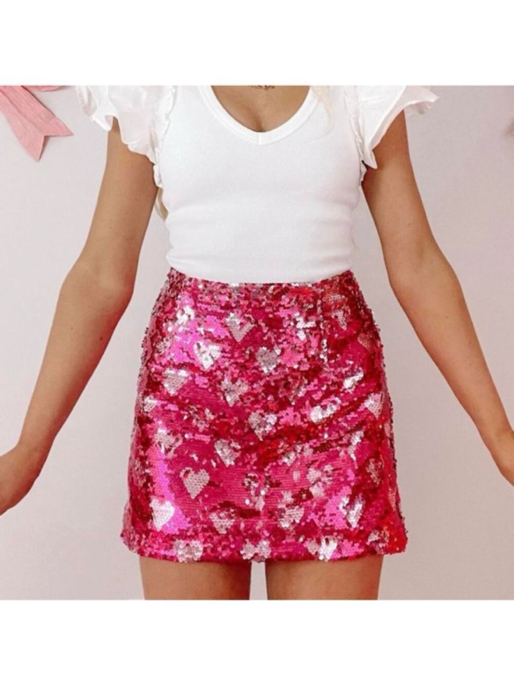 NWT Sassy Shortcake Pink sequin heart mini  skirt med fits small